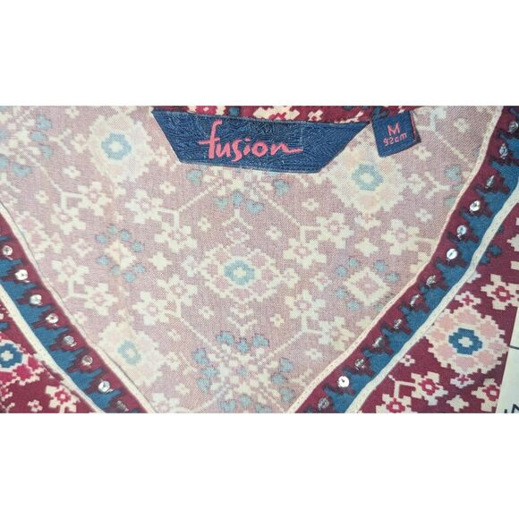 Fusion Boho Tribal Geometric Print Midi Dress M V-Neck 3/4 Sleeve - Picture 3 of 6